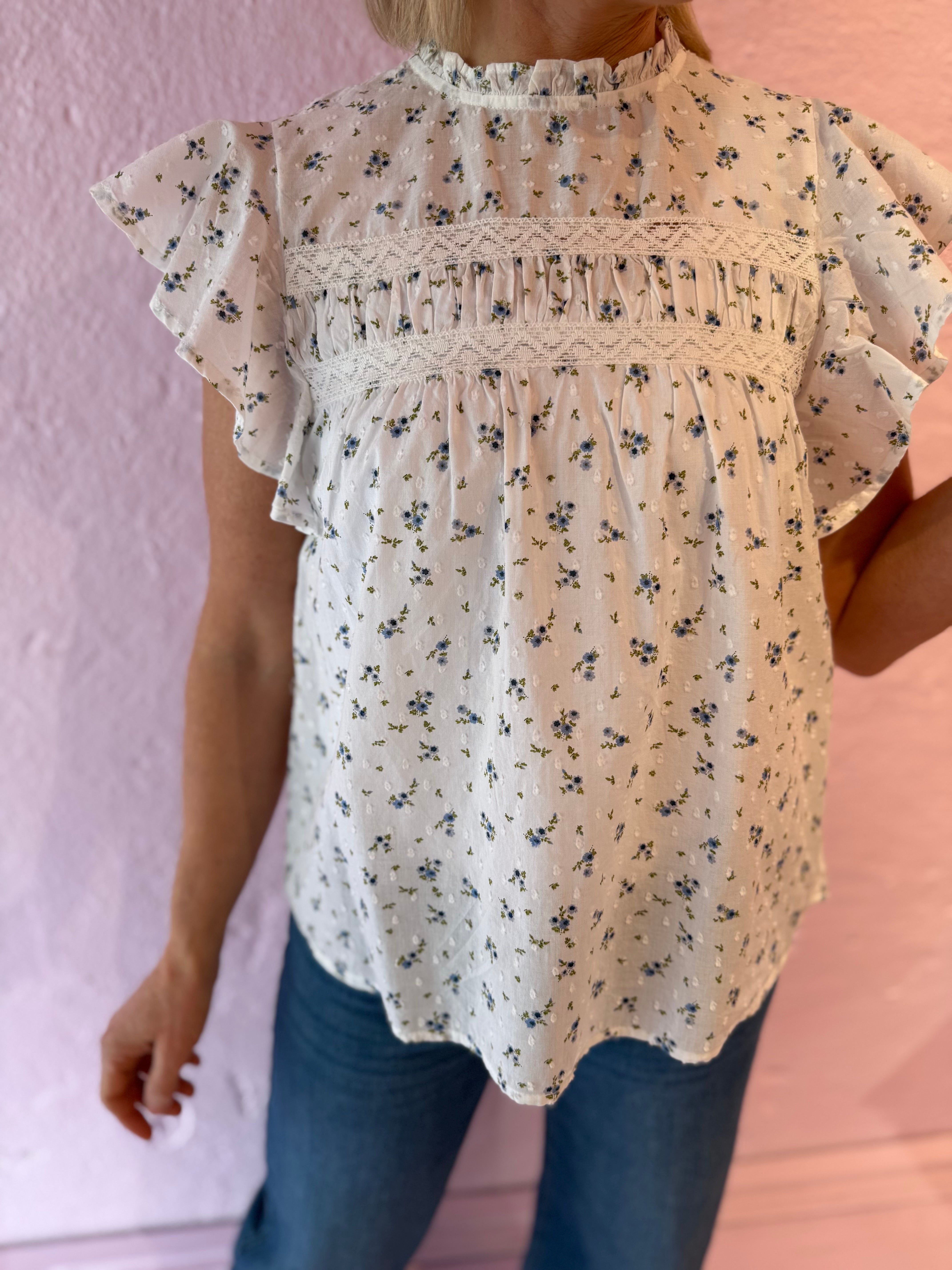 VMTRINE Top - Blå blomst