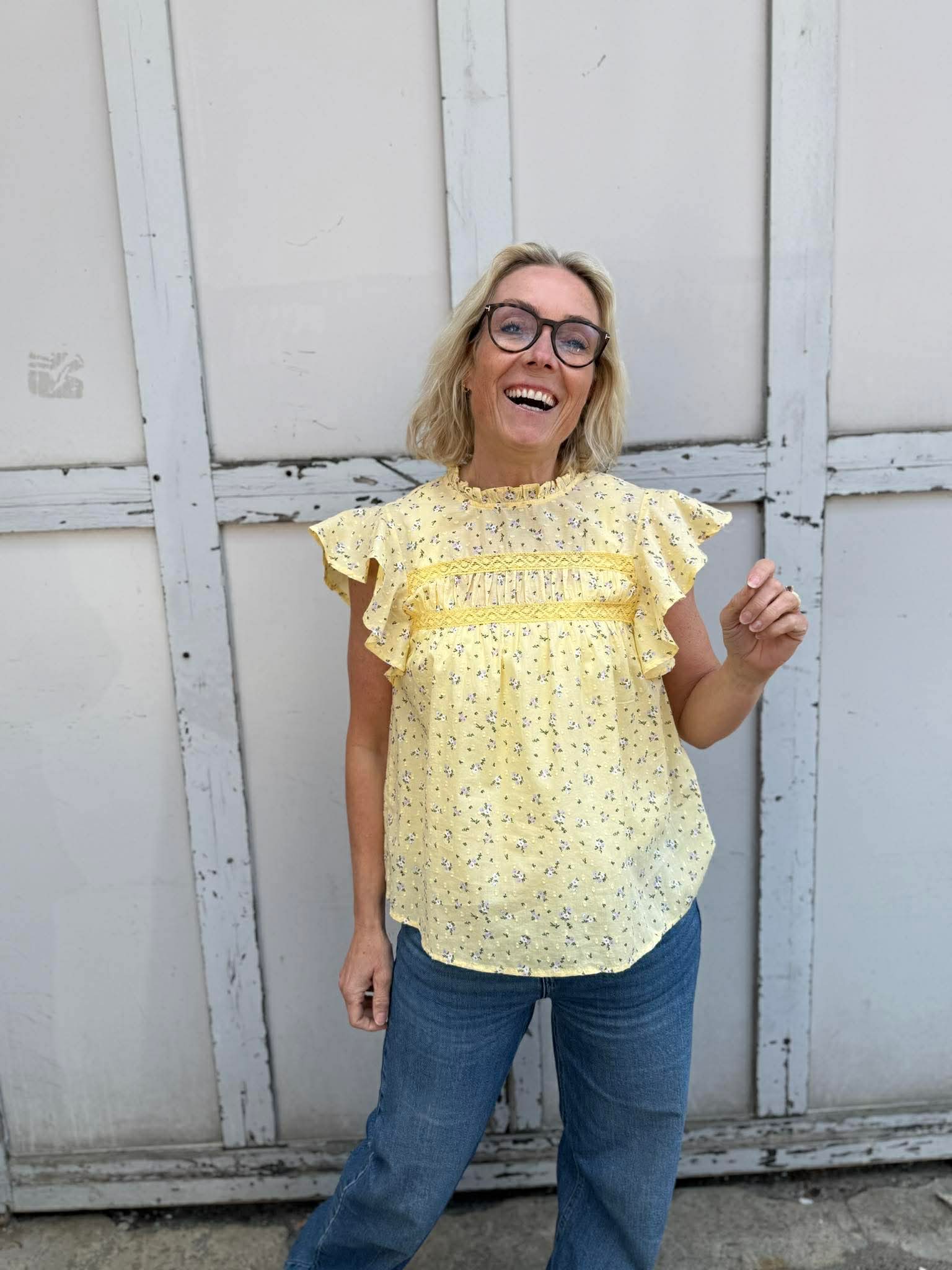 VMTRINE bluse - Pale Banana x Blomster