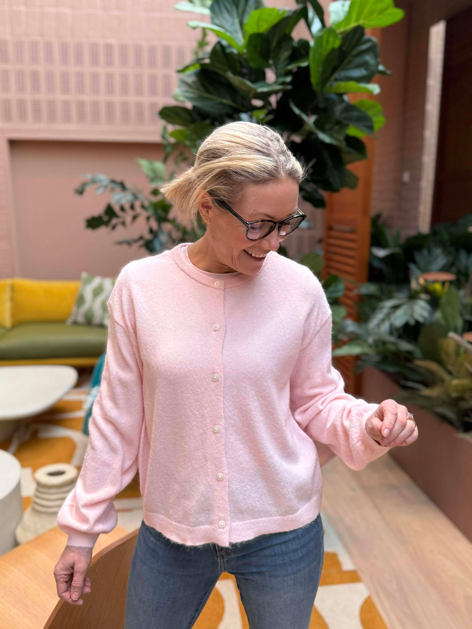 PCNAOMI Knit Cardigan - Roseate Spoonbill