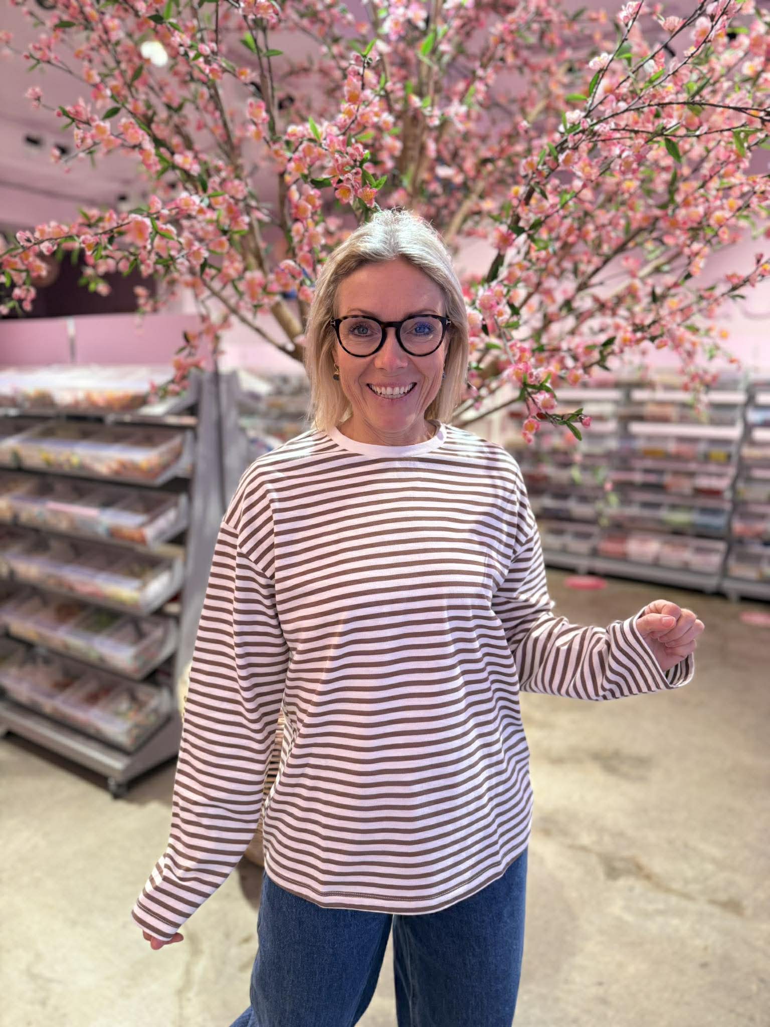 PCSADIE T-Shirt - Hvid m. brune striber