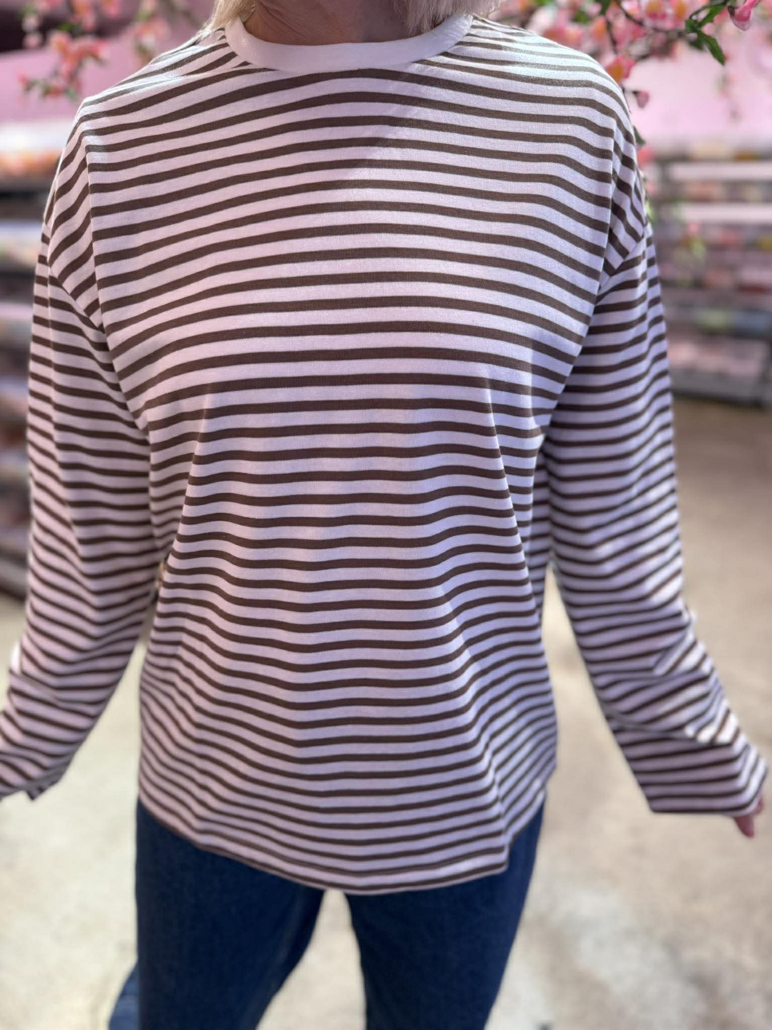 PCSADIE T-Shirt - Hvid m. brune striber