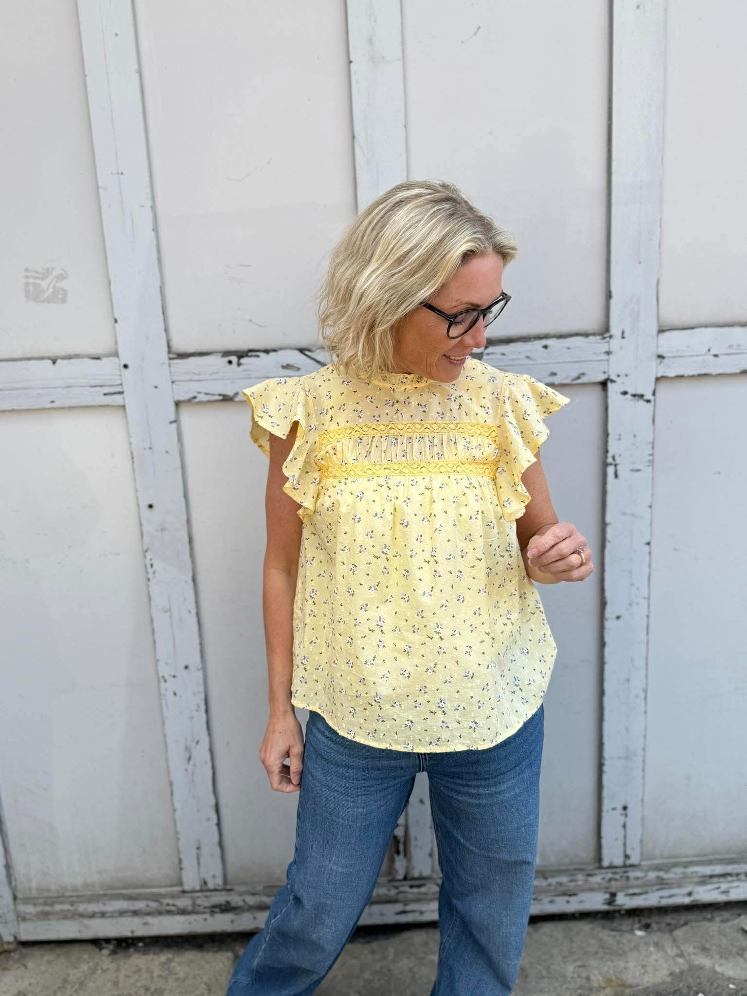 VMTRINE bluse - Pale Banana x Blomster
