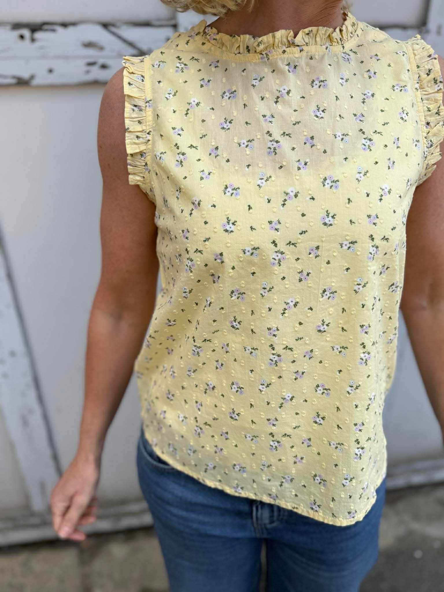 VMTRINE Top - Pale Banana x Blomster