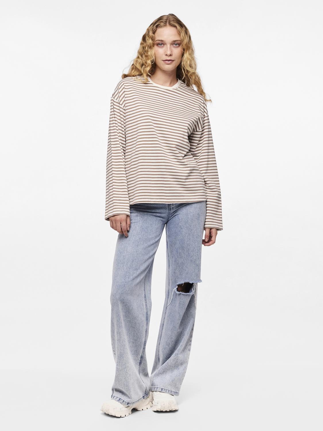 PCSADIE T-Shirt - Hvid m. brune striber