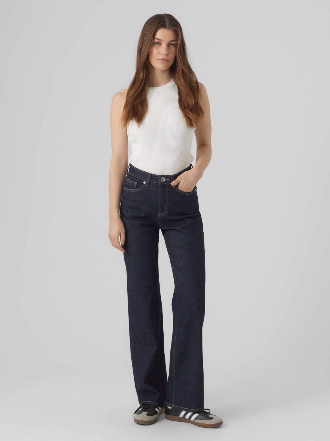 VMTESSA wide Jeans - Dark rinse Blue Denim